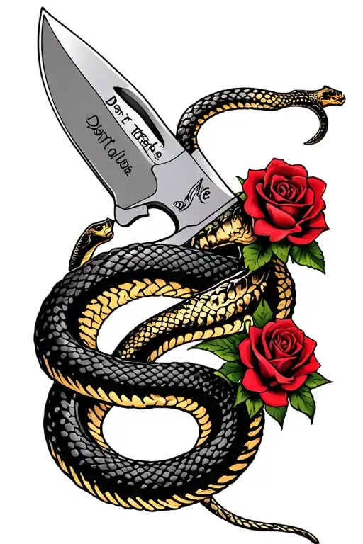 Ka-bar Knife With Don't Tread On Me Snake Coiled And Roses