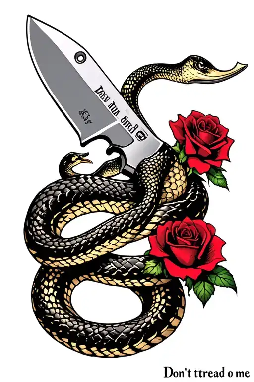 Ka-bar Knife With Don't Tread On Me Snake Coiled And Roses