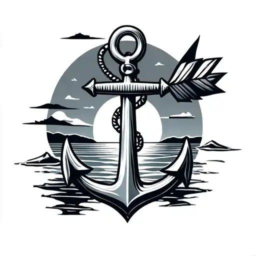 Combination Of Arrow Anchor And Sunset Sky Full