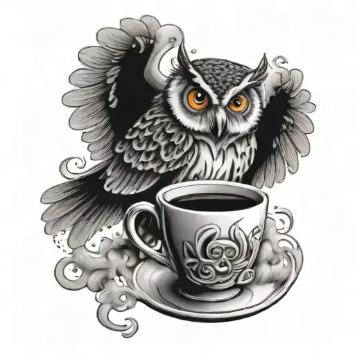 An Owl Perched On A Coffee Cup With Steam Forming The Shape Of A Heart