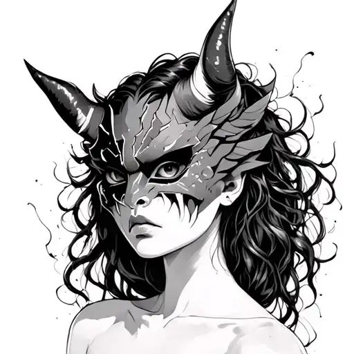 Woman Wearing Broken Oni Mask