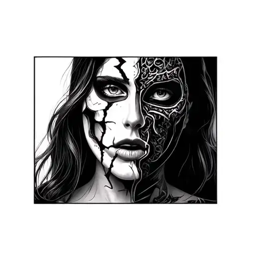 Woman Wearing Broken Mask