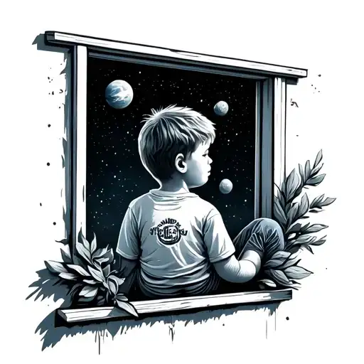 Kid Sitting Out Window Looking At Space