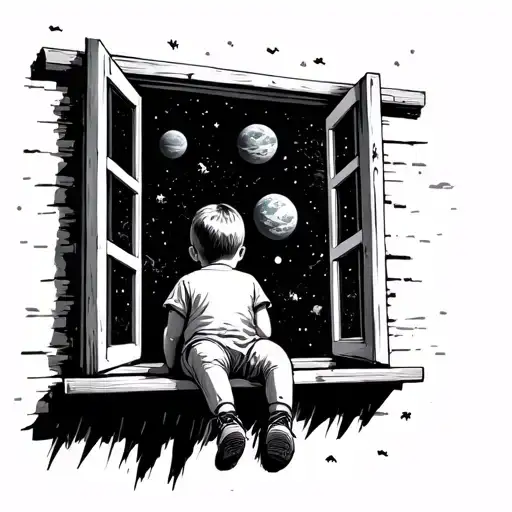 Kid Sitting Out Window Looking At Space