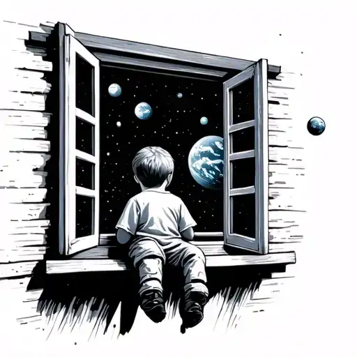 Kid Sitting Out Window Looking At Space