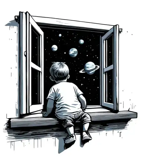 Kid Sitting Out Window Looking At Space