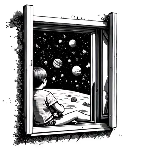 Kid Sitting Out Window Looking At Space