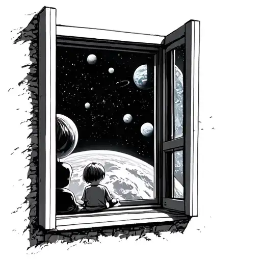 Kid Sitting Out Window Looking At Space