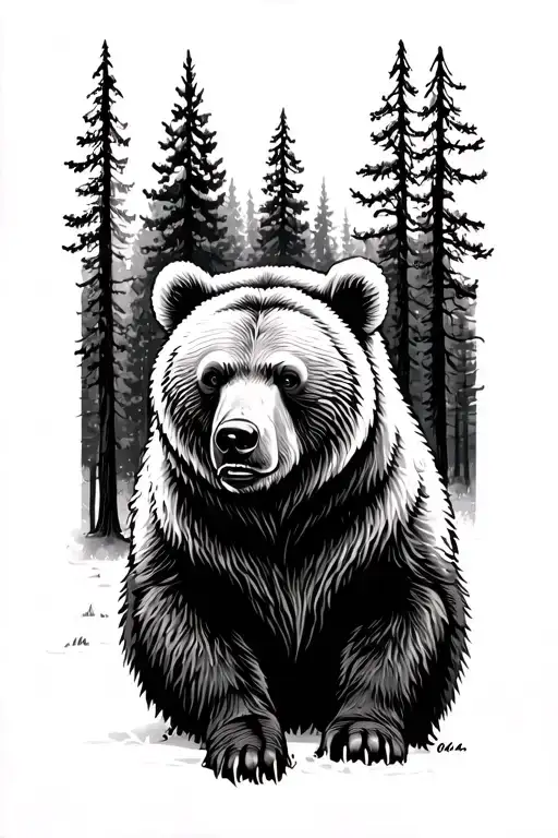 Grizzly Surrounded In Forest