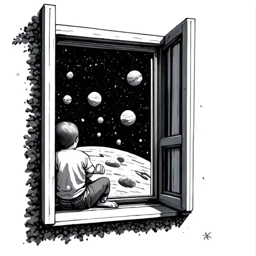 Kid Sitting Out Window Looking At Space