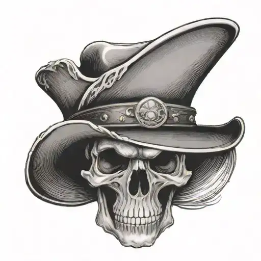 Skull Wearing Cowboy Hat Facing Front