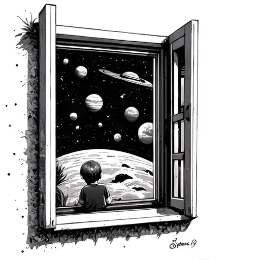Kid Sitting Out Window Looking At Space