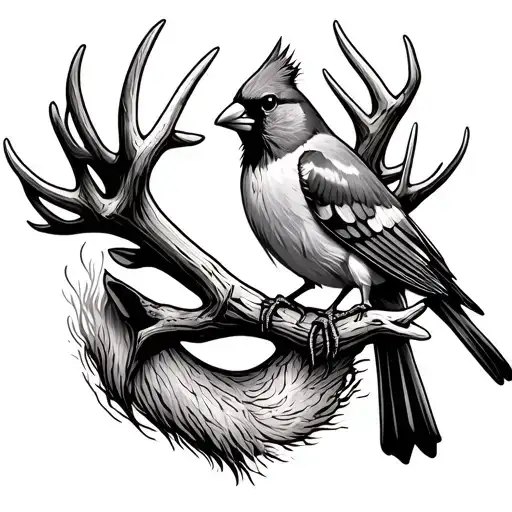 Cardinal Perched On Deer Antlers
