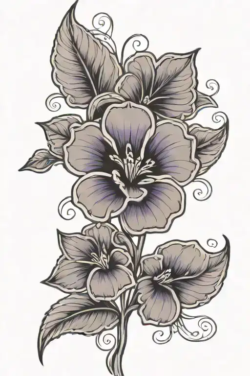 Violet Tattoo With Adoption Symbol Intertwined Within The Lower Stem Of The Flower
