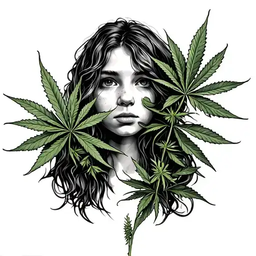 Girl And Cannabis Plant Growing