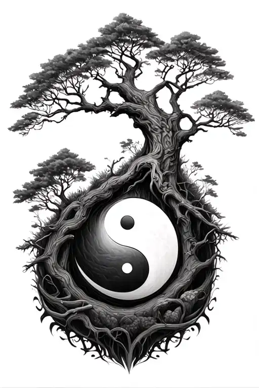 Tree Of Life With Yin Yang Hidden Among The Trees Growing