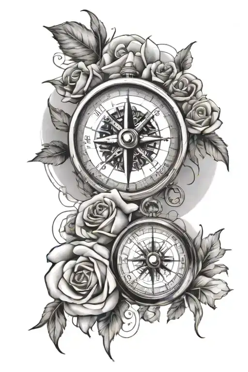 Compass With Roses And Clouds Fire Rain