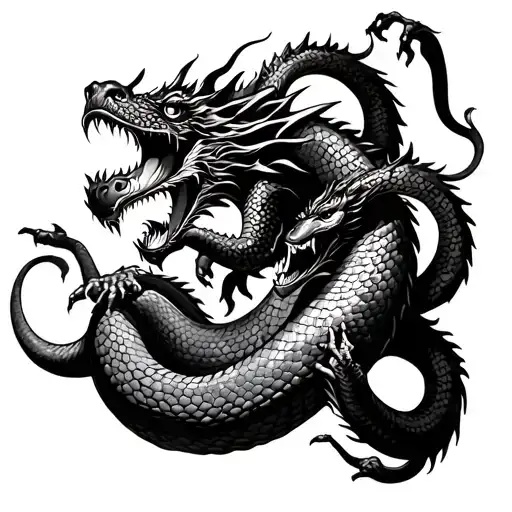 Dragon And Snake And Monkey Fighting Each Other