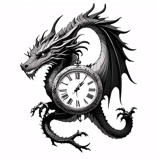 Feminine Black And White Dragon And Clock Calf