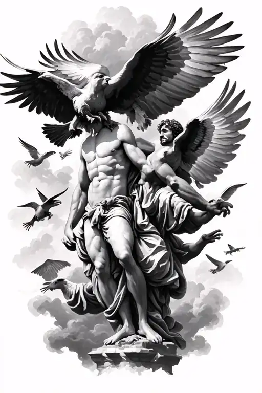 Michelangelo Adam Painting Surrounded By Small Eagles Flying