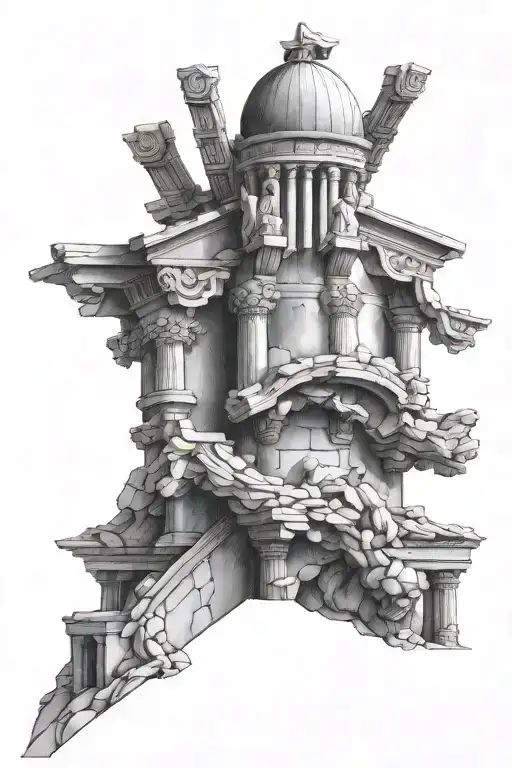 Greek Temple In The Background Black And White