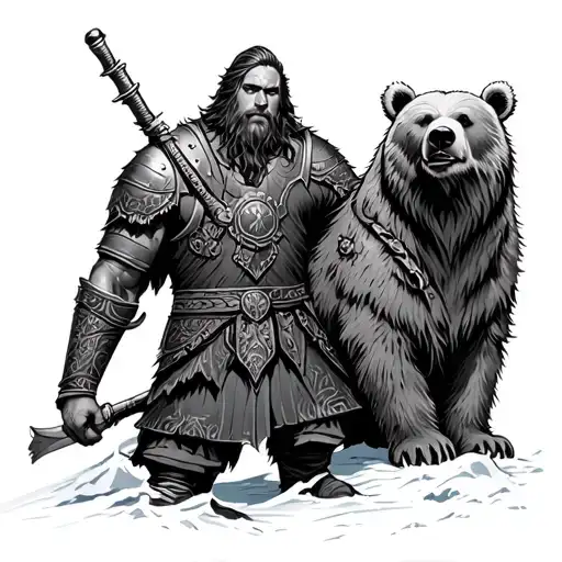 Viking Warrior With A Bear