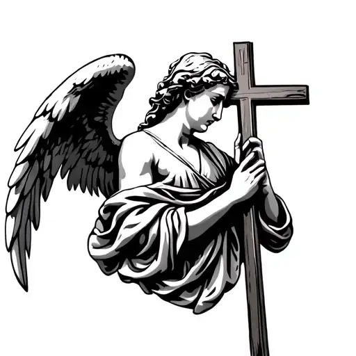 Angel Holding A Cross Tattoo Design