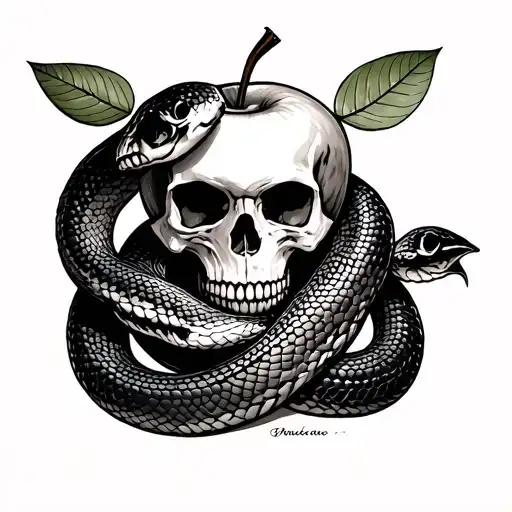 Full Arm Snake Tattoo Combing A Apple And Skull