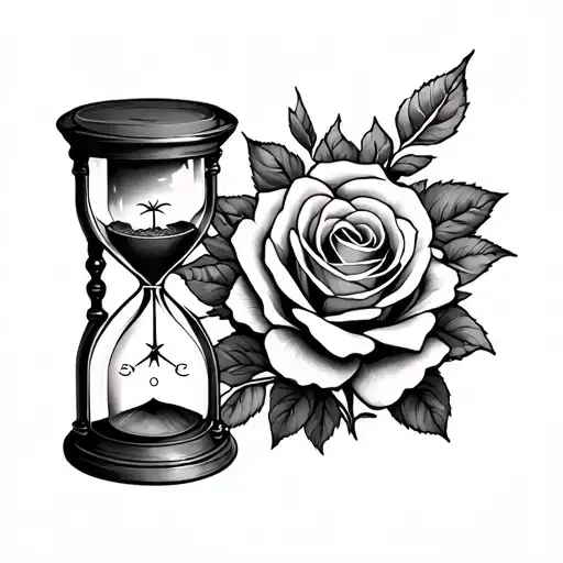 Time Hourglass With Roses To The Right Hand