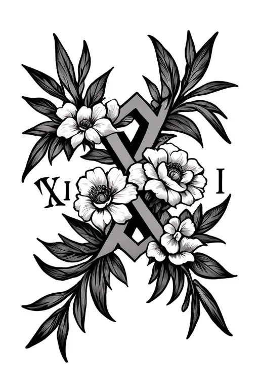 Roman Numerals Line Cross Flowers Intertwined