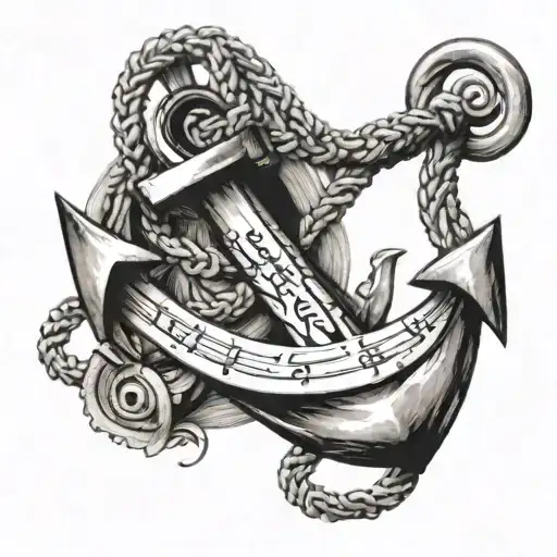 An Anchor Intertwined With Musical Notes And Lyrics