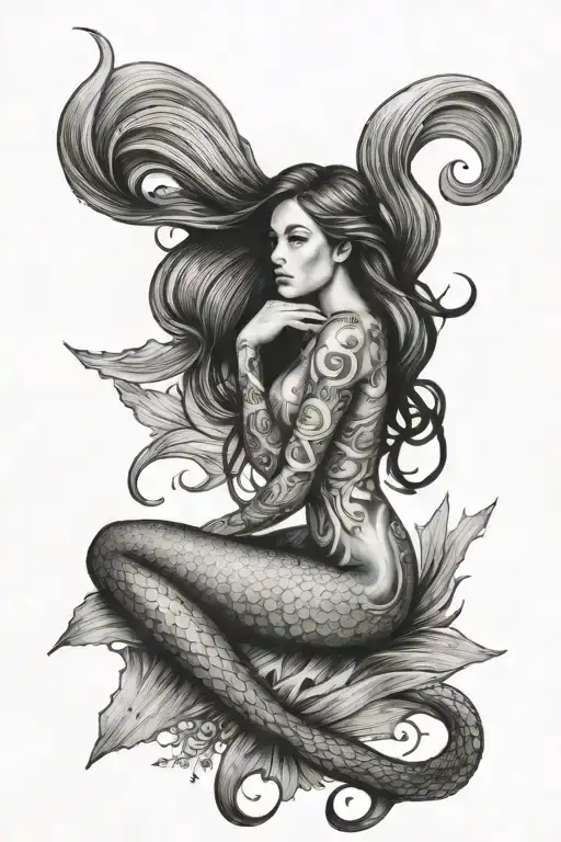 Mermaid Sitting Back To