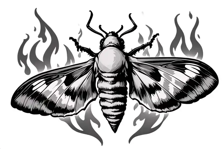 Death Moth With Open Wings Spread With Fire
