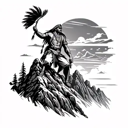 An Indian On Top Of A Mountain