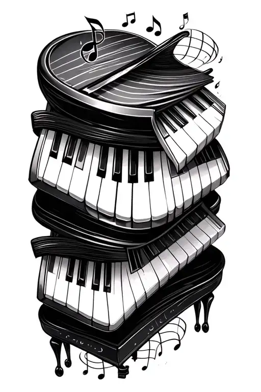 Piano Keys With Music Notes Floating