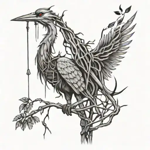 A Detailed Construction Crane Intertwined With Dark Vines And Thorns