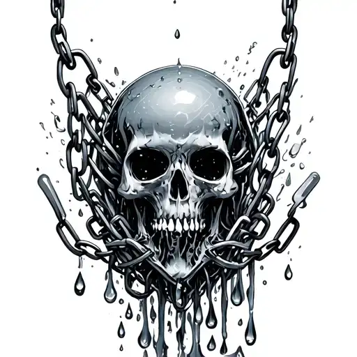 Cybersigilism With Water Drops Coming Off And Falling Chain Jewlles