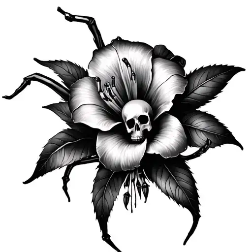 Lilly Flower With Spider And Skulls