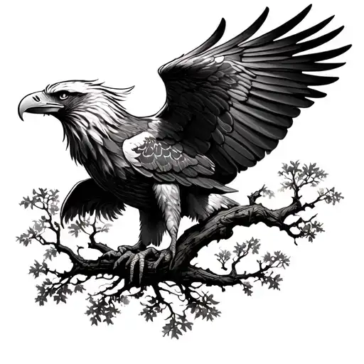 Eagle And Oak Tree Growing