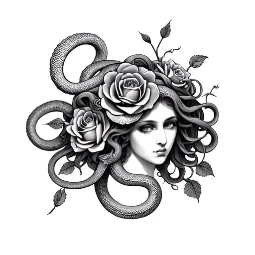 Medusa W Seven Snakes And Roses