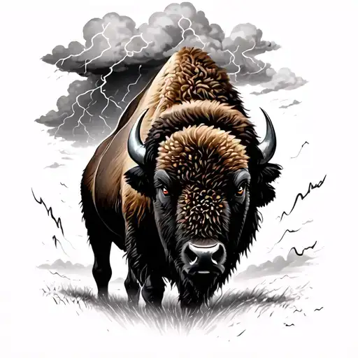 Bison In A Thunderstorm Tornado In The Background