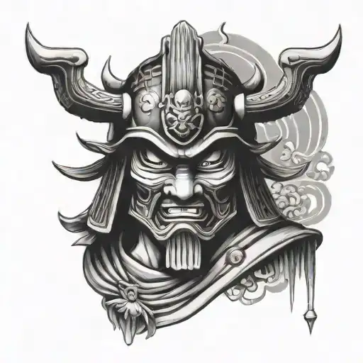 Samurai Mask With Japanese Temple