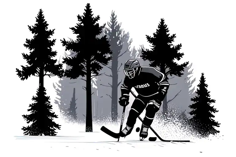 Outdoor Ice Hockey With Trees