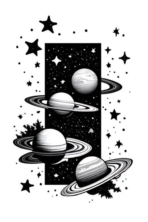 The Black Sky With Stars And Planets