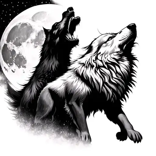 White Wolf Howling At The Moon