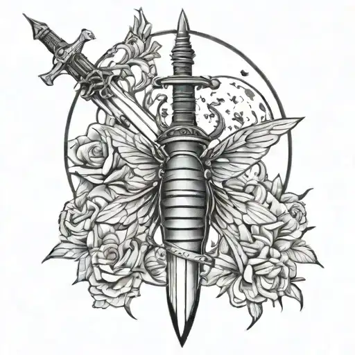 Sword Tattoo With Moon And Beetle