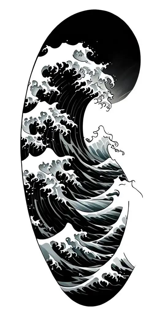 Japanese Waves Crashing In The Background