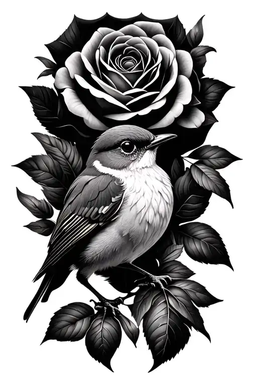 Diamond Robin Bird Rose Intertwined
