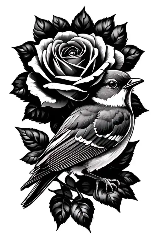 Diamond Outline Robin Bird Rose