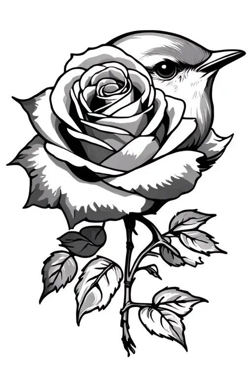 Diamond Gem Shape Robin Bird Rose